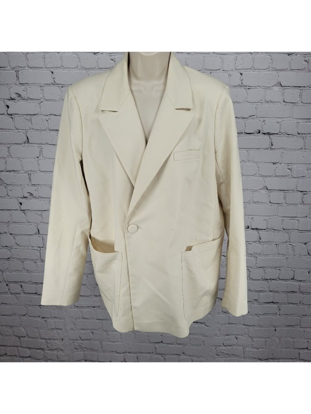 Good American Bone Ivory Double Breasted Stretch Notch Blazer Suit Jacket 2